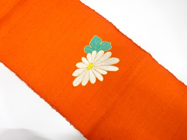 JAPANESE NAGOYA OBI / MAWATA TSUMUGI / EMBROIDERY / KIKU